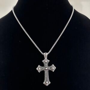 Big Gothic Cross Necklace Box Chain Silver Stainless Steel Y2K Chrome Cross